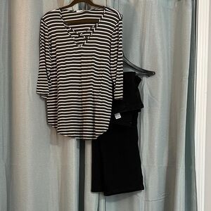 Emory Park Black and White Striped Top with Black Pants